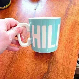Ginger Fox CHILL mug. NWOT aqua blue & white.
